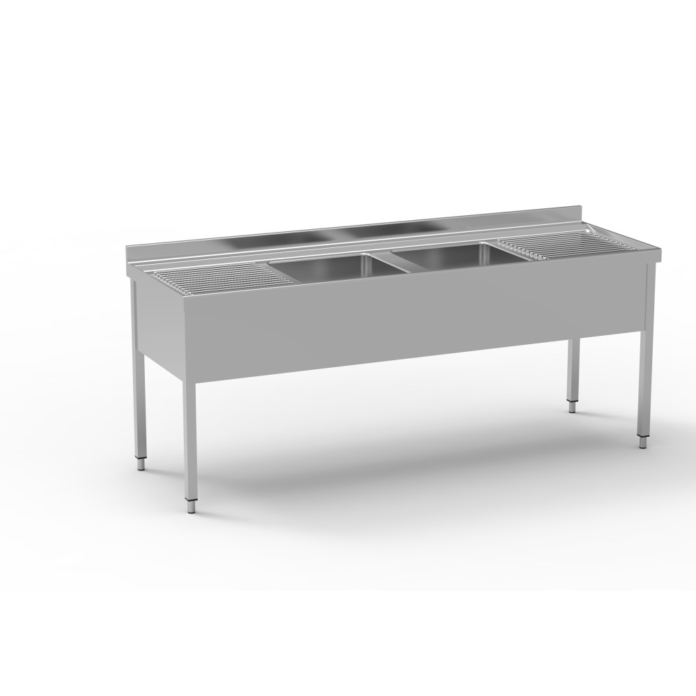 Plonge standard série 700 + 2 bacs avec égouttoir de chaque côté - 2200 x 700
