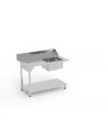 Table entrée/sortie - Accroche droite - Avec bac 500x400x250 - 1600 x 750 - Avec étagère