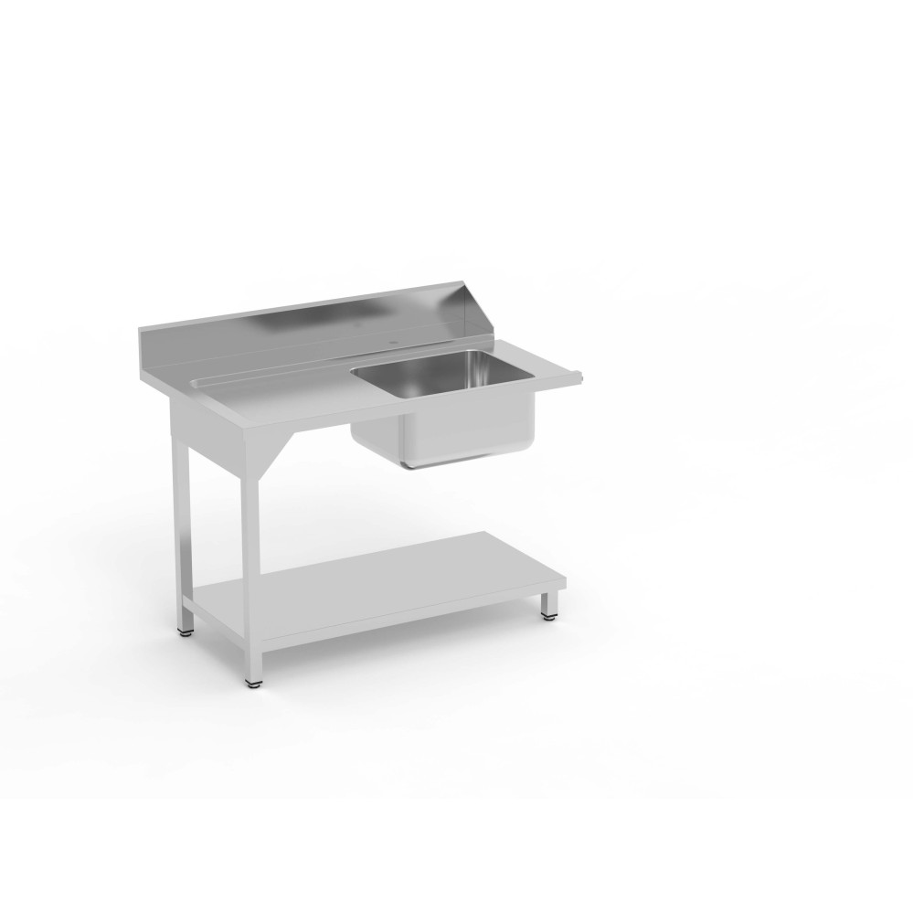 Table entrée/sortie - Accroche gauche - Avec bac 500x400x250 - 1600 x 750 - Avec étagère