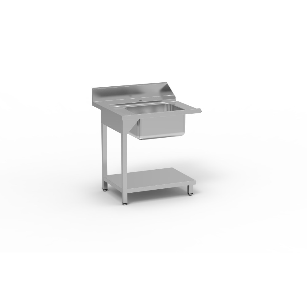 Table entrée/sortie - Accroche gauche - Avec bac 500x400x250 - 800 x 750 - Avec étagère