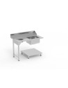 Table entrée/sortie - Accroche gauche - Avec bac 500x400x250 - 1200 x 750 - Avec étagère