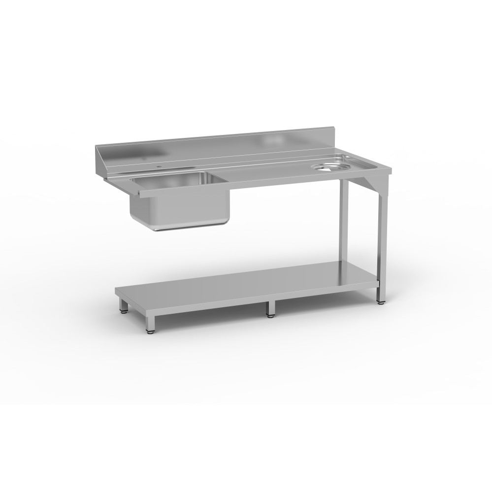 Table entrée/sortie - Accroche droite - Avec bac 500x400x250 - 1600 x 750 - Avec étagère