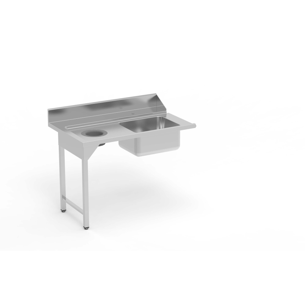 Table entrée/sortie - Accroche gauche - Avec bac 500x400x250 - 1200 x 750 - Sans étagère