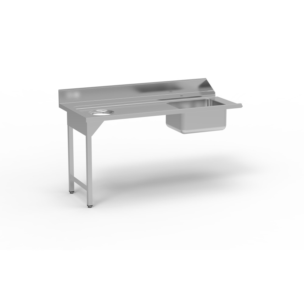 Table entrée/sortie - Accroche gauche - Avec bac 500x400x250 - 1600 x 750 - Sans étagère