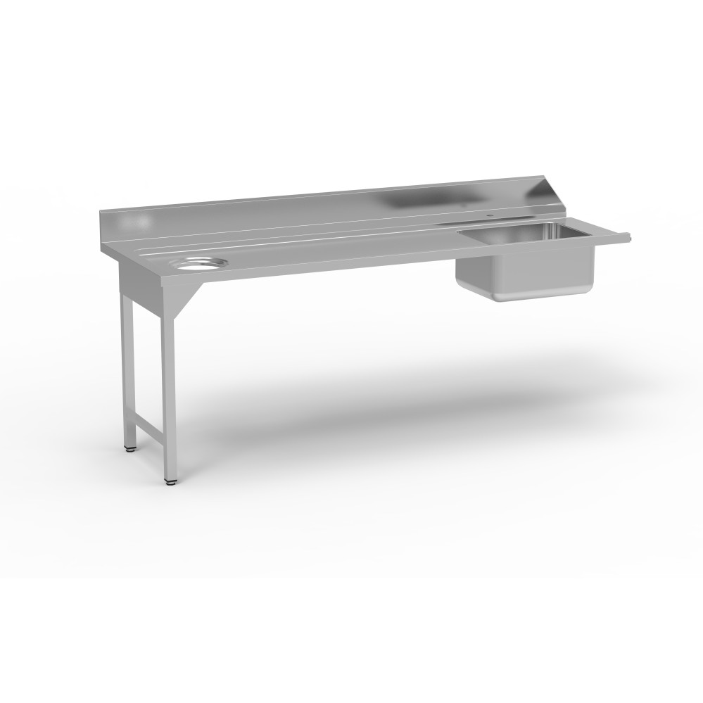 Table entrée/sortie - Accroche droite - Avec bac 500x400x250 - 2100 x 750 - Sans étagère