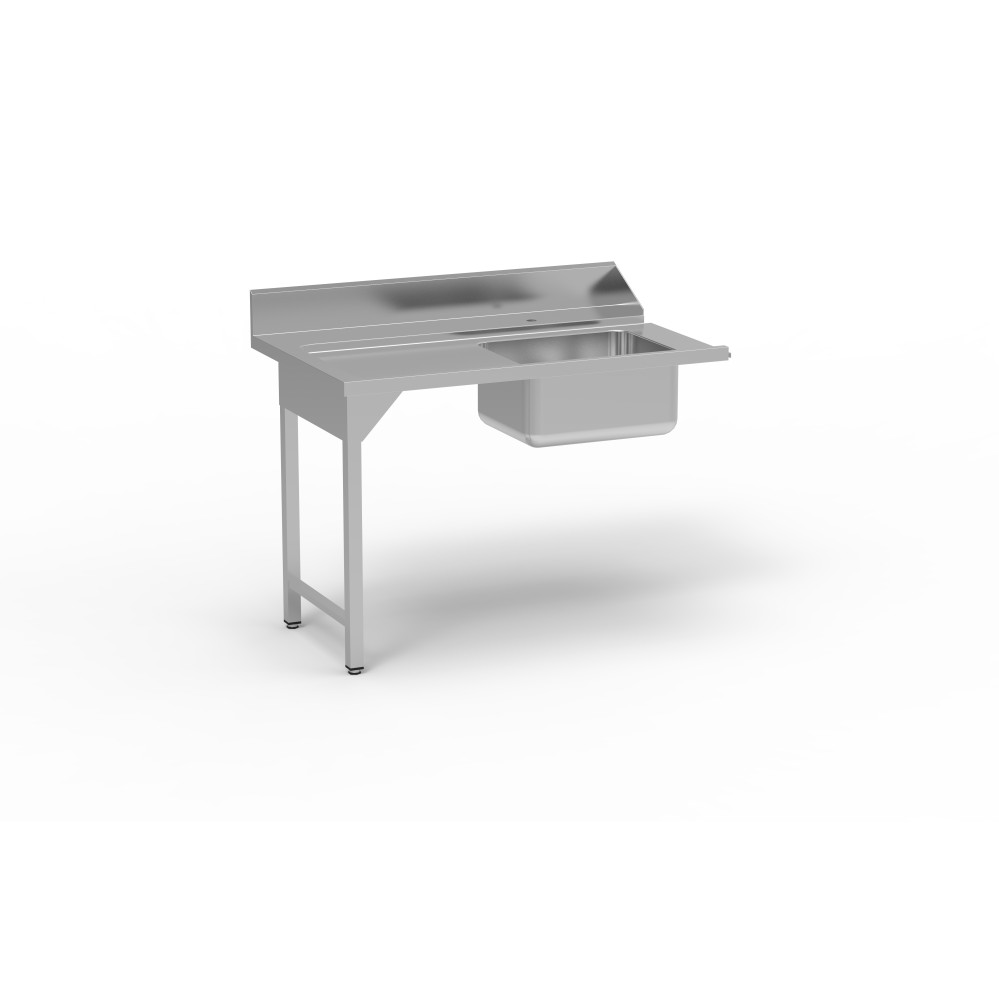 Table entrée/sortie - Accroche droite - Avec bac 500x400x250 - 1200 x 750 - Sans étagère