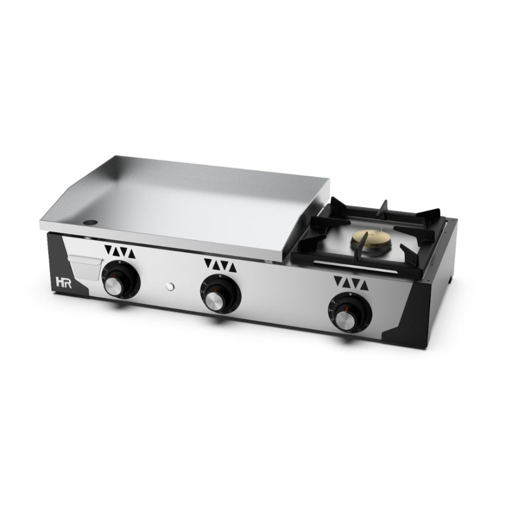 Plancha gaz 15 mm - Revêtement chrome + réchaud