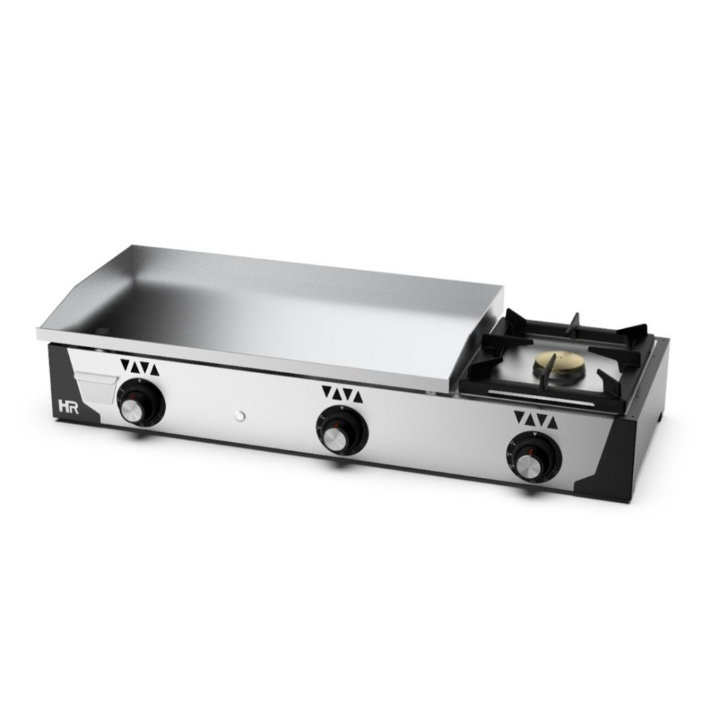 Plancha gaz 15 mm - Revêtement chrome + réchaud