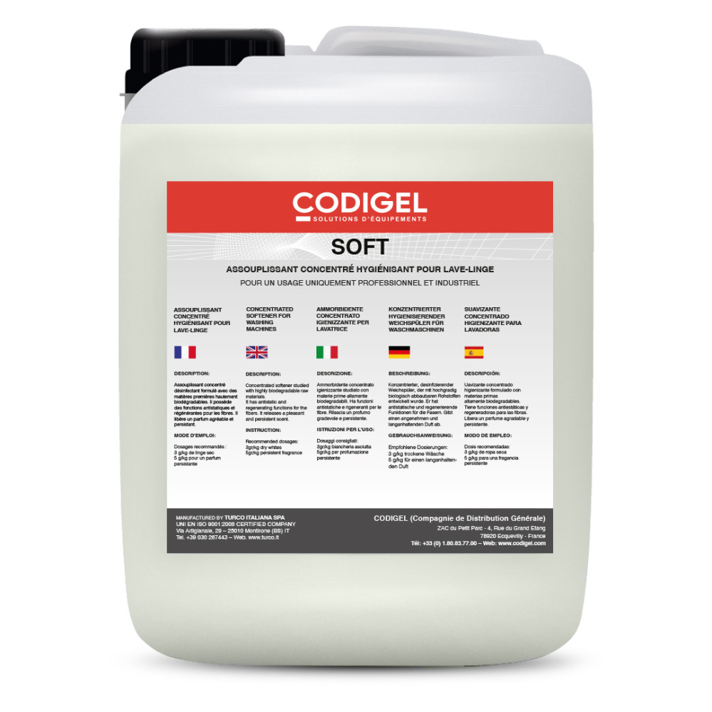 Adoucissant assainissant concentré pour lave-linges - Conditionnement : bidon de 20KG