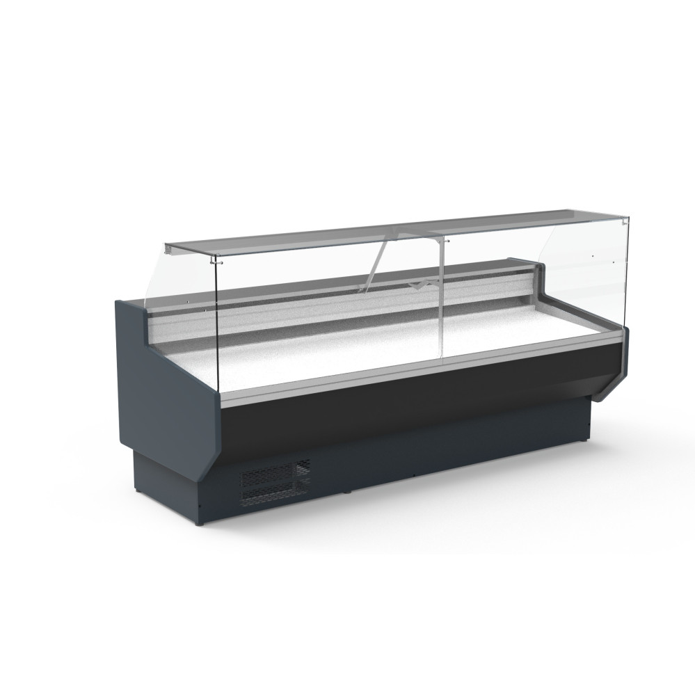 Vitrine horizontale positive prof 940 avec étagère - Vitre droite double - Longueur 1985