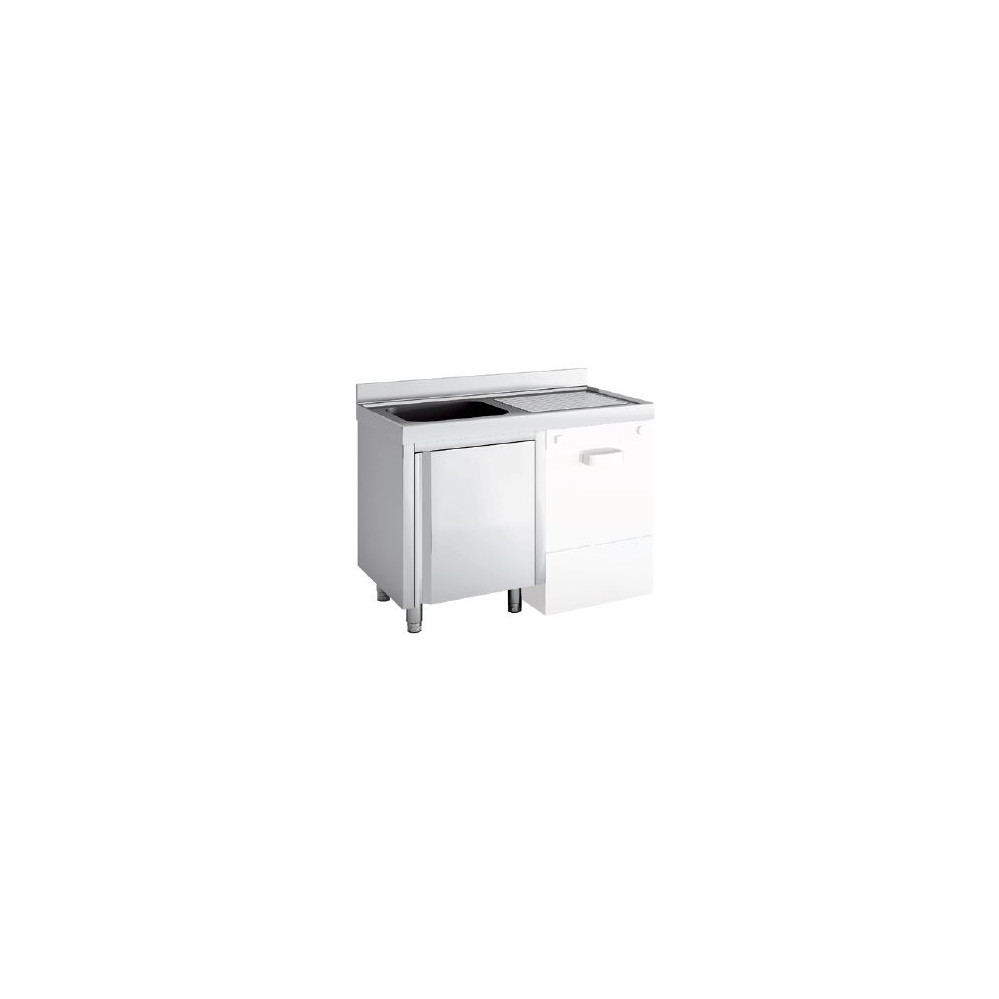 Meuble plonge lave-vaisselle intégré série 600 + 2 bacs + 1 égouttoir à droite - 1800 x 600