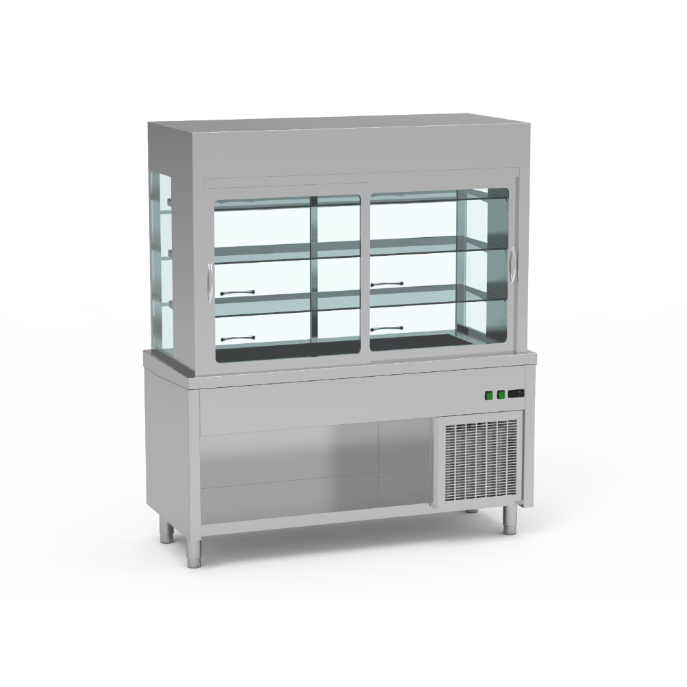 Meuble avec cuve + vitrine réfrigérée 3 niveaux
