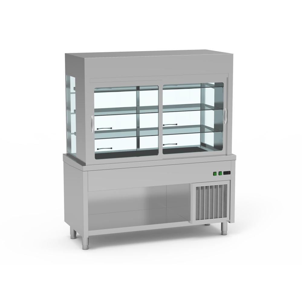 Meuble avec cuve + vitrine réfrigérée 3 niveaux
