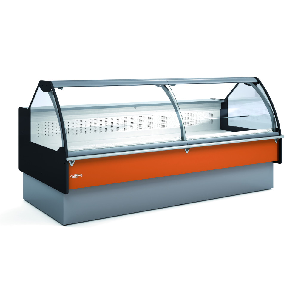 Vitrine supermarchés prof 1200 - Angle intérieur - Vitre bombée - Longueur 1562