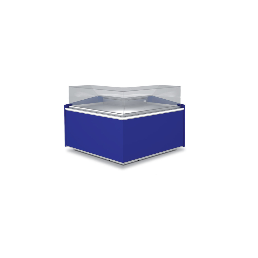 Vitrine d'angle pour gamme fond plat - Vitrage bas - Angle intérieur