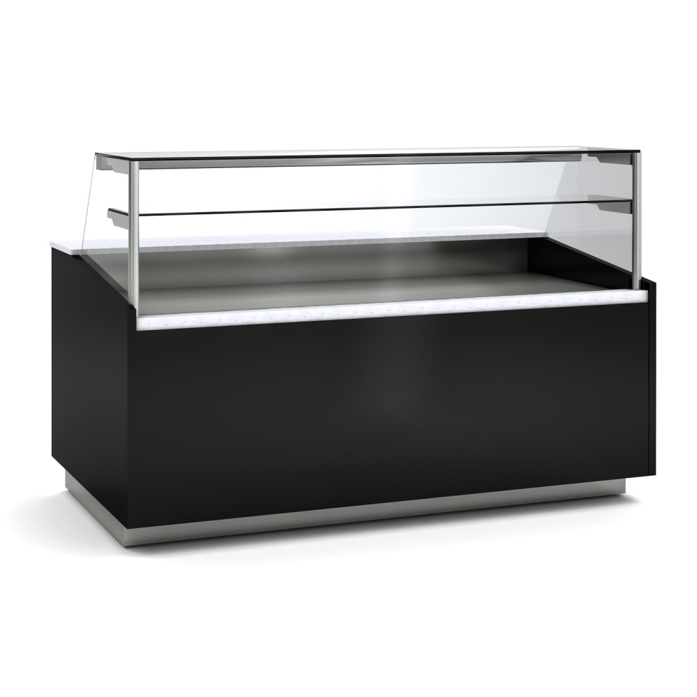 Vitrine fond plat - Vitrage haut - 1 étagère - Colonnes - Longueur 1985