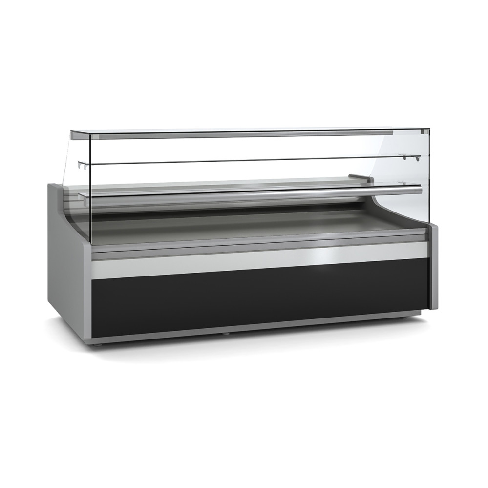 Vitrine horizontale pâtissière prof 960 - Façade droite - 2 étagères - Longueur 2465