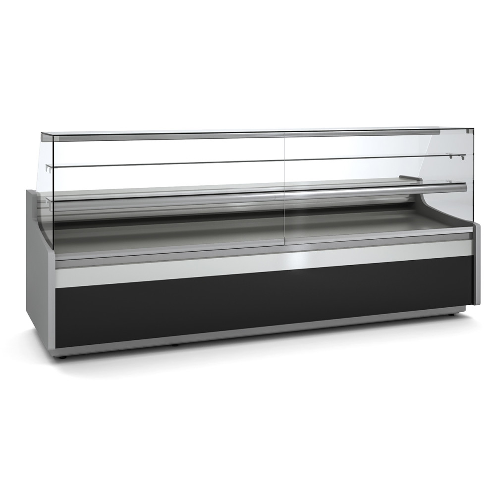 Vitrine horizontale pâtissière prof 960 - Façade droite - 2 étagères - Longueur 2945