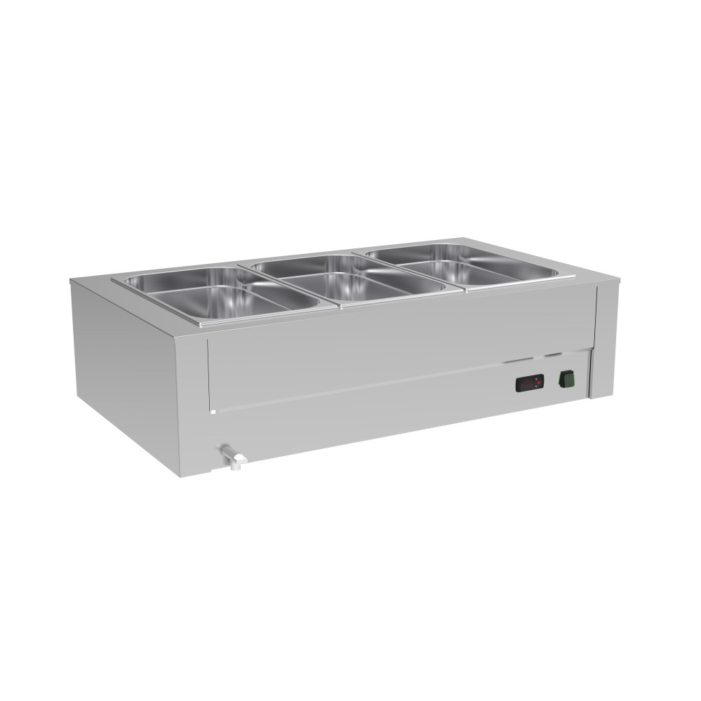 Bain-marie de table à eau - Capacité 3 bacs GN1/1 prof. 150