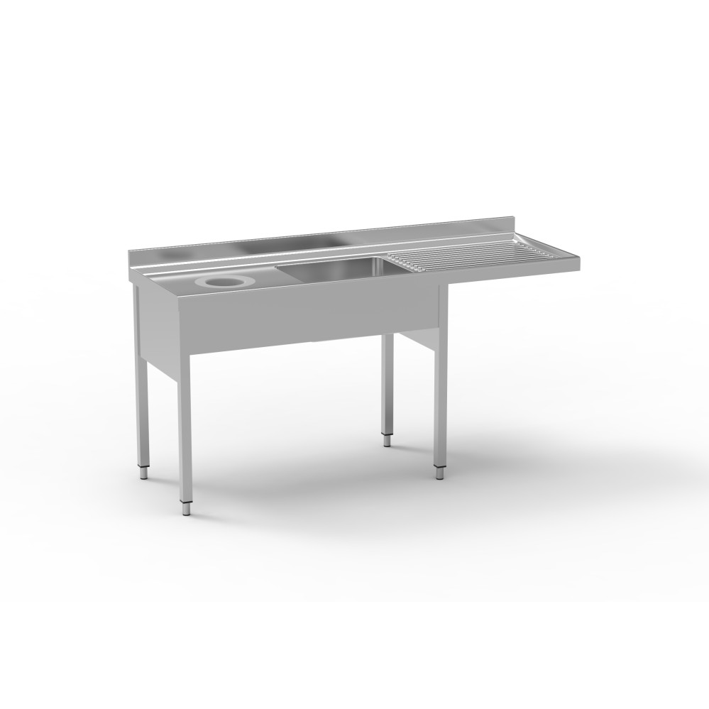 Plonge lave-vaisselle intégré série 600 + 1 trou vide-déchets à gauche + 1 bac + 1 égouttoir à droite - 1800 x 600