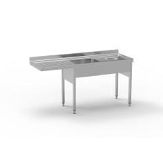 Plonge lave-vaisselle intégré série 600 + 1 trou vide-déchets à droite + 1 bac + 1 égouttoir à gauche - 1800 x 600