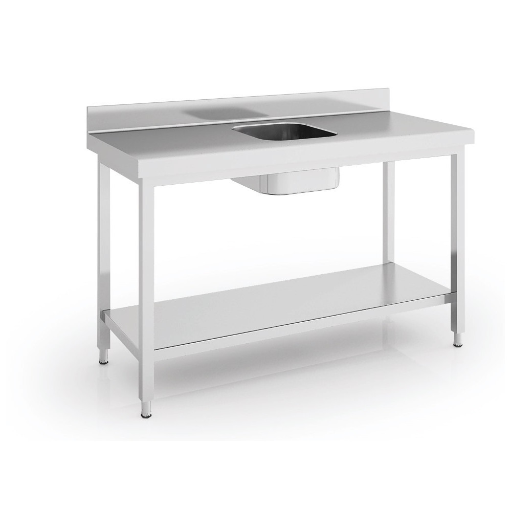 Table de chef avec bac central série 600 - Avec étagère - 1500 x 600