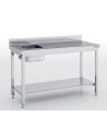 Table de chef avec bac à gauche série 600 - Avec étagère - 1800 x 600