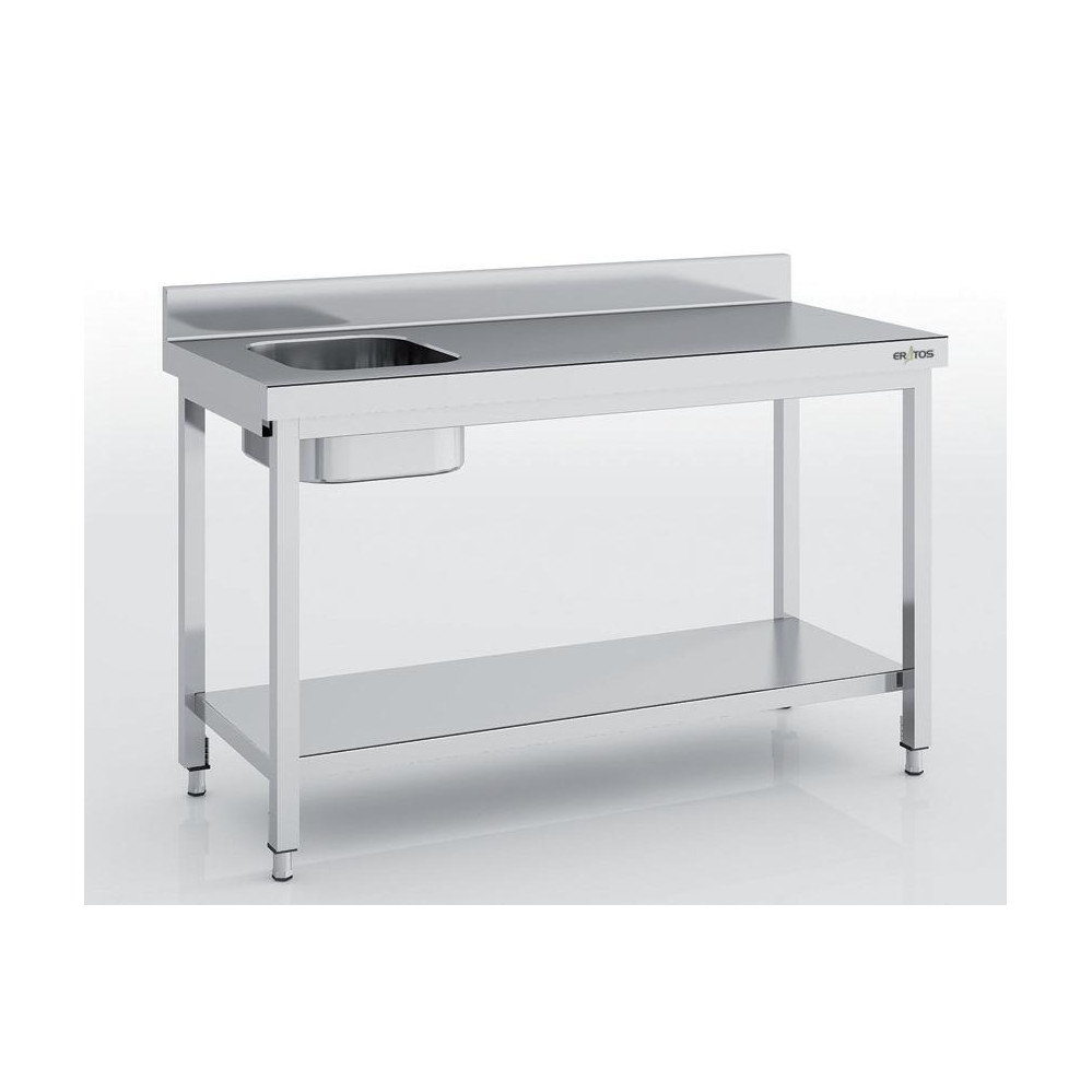 Table de chef avec bac à gauche série 700 - Avec étagère - 2200 x 700