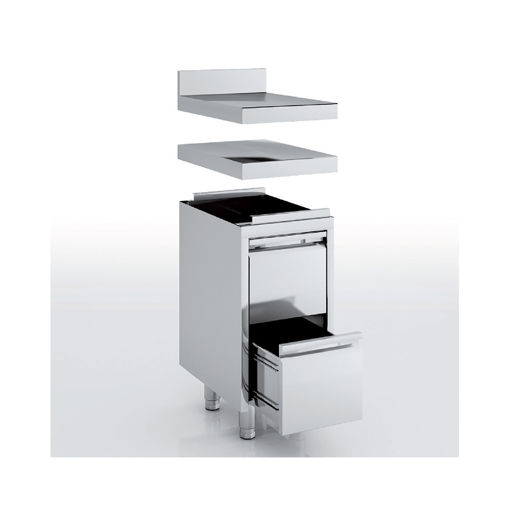Meuble neutre en inox - 2 tiroirs - Prof 700 - Sans dessus