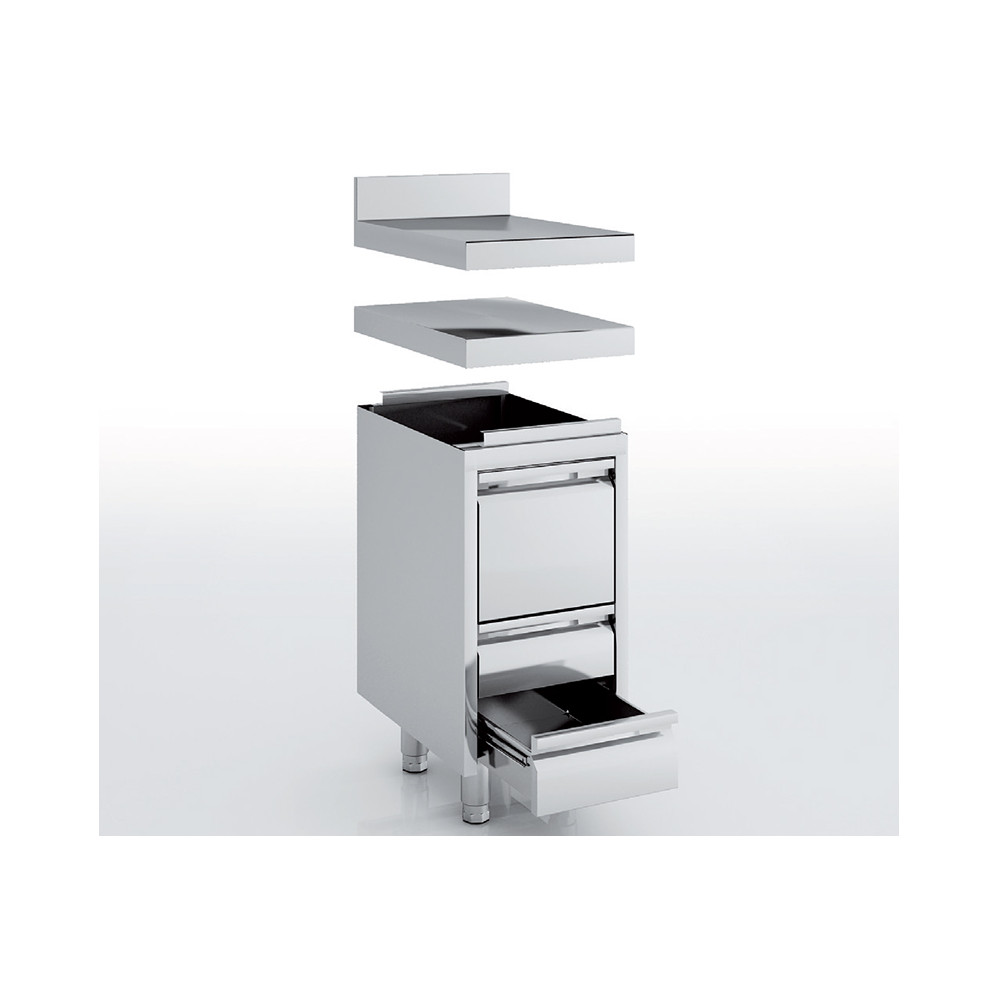 Meuble neutre en inox - 3 tiroirs - Prof 700 - Avec dosseret
