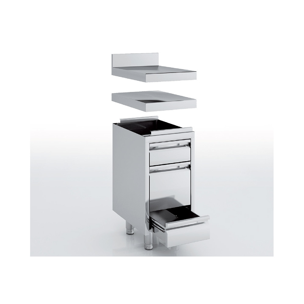 Meuble neutre en inox - 3 tiroirs - Prof 700 - Sans dosseret