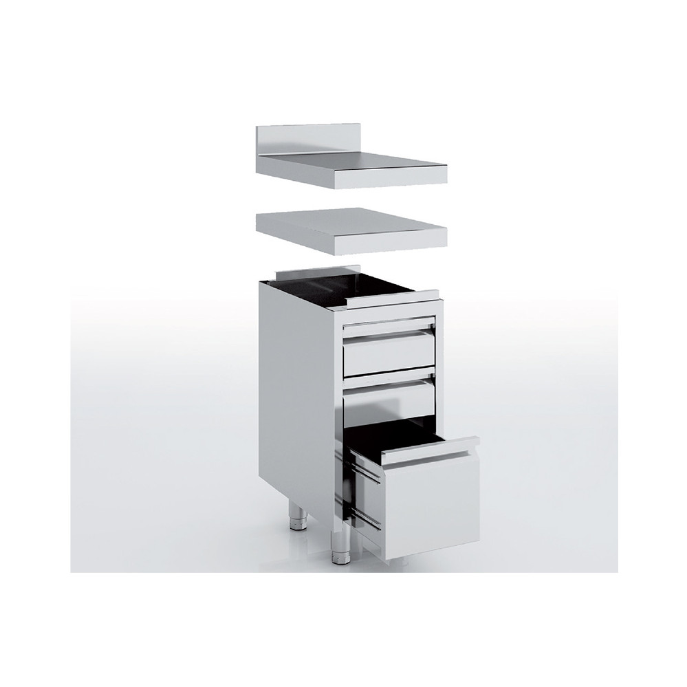 Meuble neutre en inox - 3 tiroirs - Prof 700 - Sans dosseret
