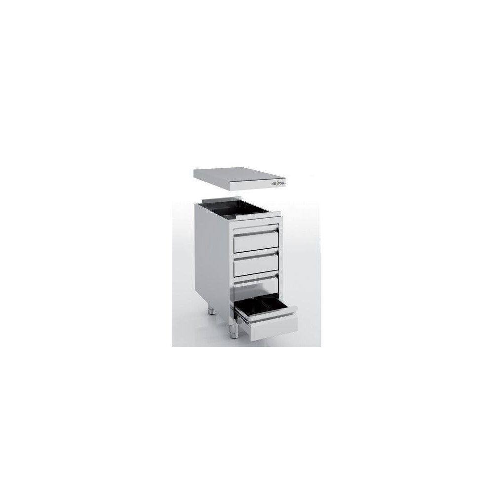 Meuble neutre en inox - 4 tiroirs - Prof 600 - Sans dosseret