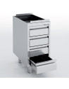 Meuble neutre en inox - 4 tiroirs - Prof 700 - Sans dessus