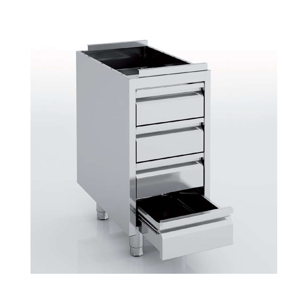 Meuble neutre en inox - 4 tiroirs - Prof 700 - Sans dessus
