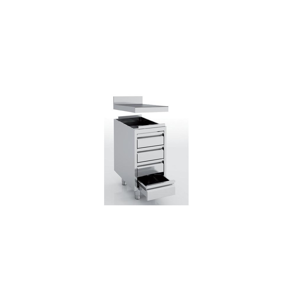Meuble neutre en inox - 4 tiroirs - Prof 700 - Avec dosseret