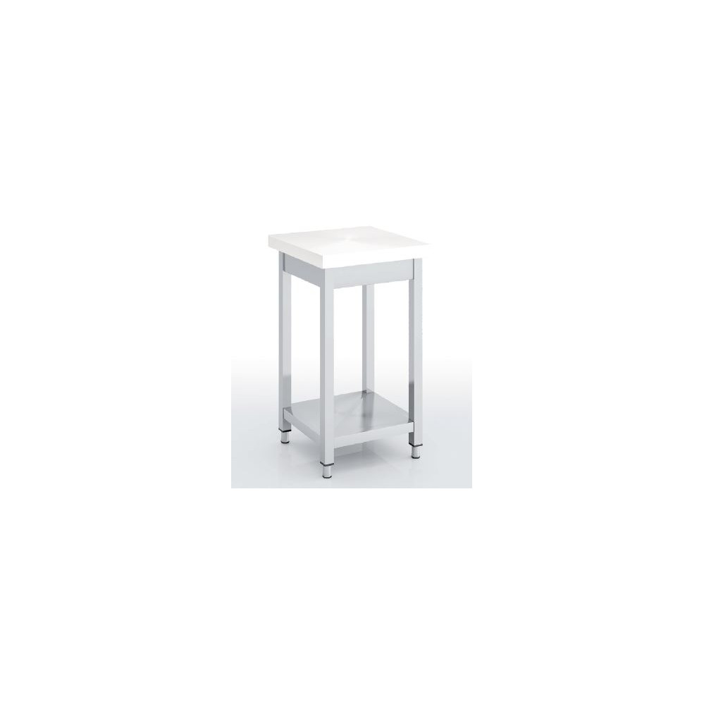 Billot sur pied avec étagère - Dessus en polyéthylène blanc épaisseur 100mm - 500 x 500