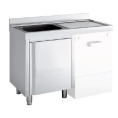 Meuble plonge lave-vaisselle intégré série 600 + 2 bacs + 1 égouttoir à gauche - 1800 x 600